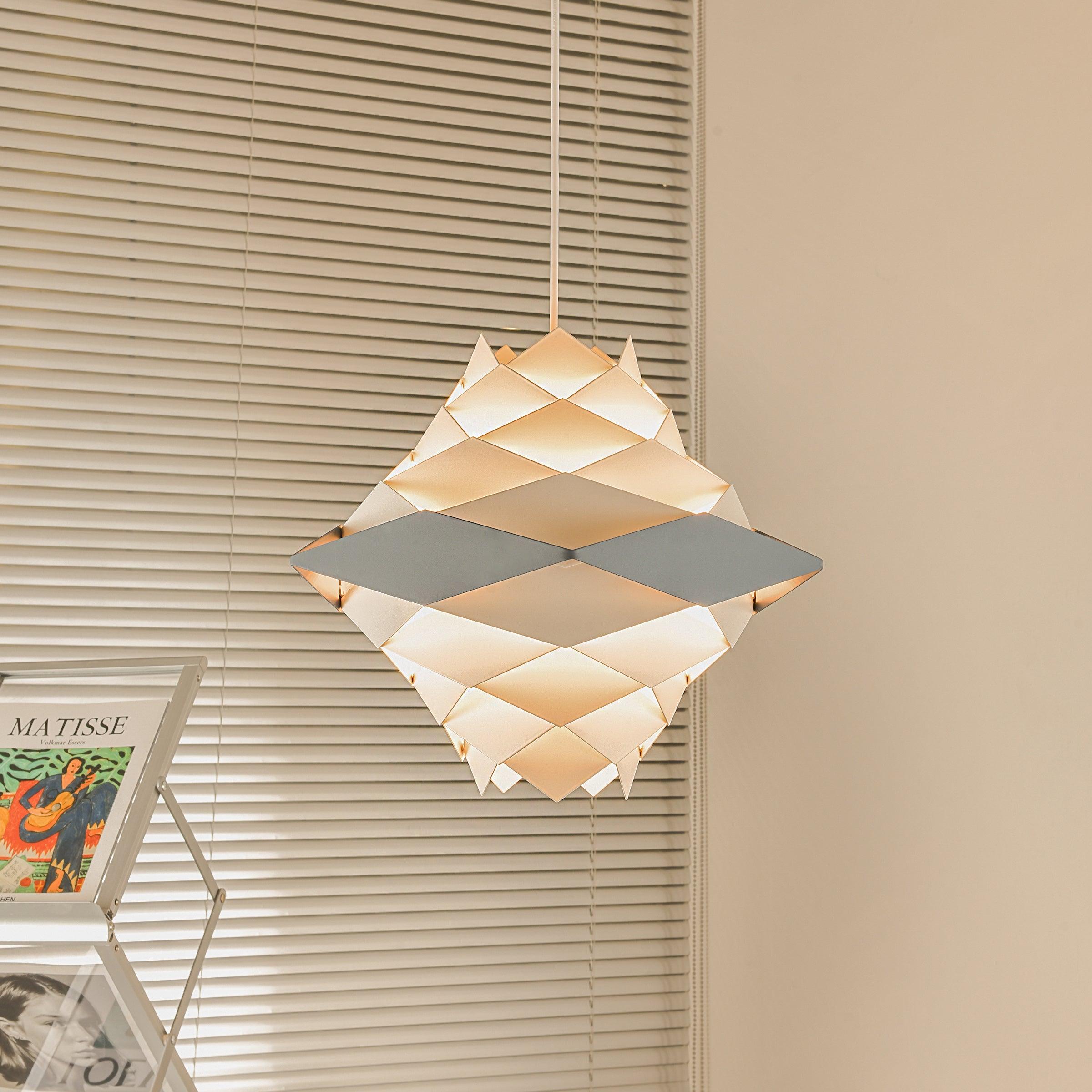 Modern Scandinavian Geometric Metal Pendant Light White and Blue Origami Style Hanging Lamp