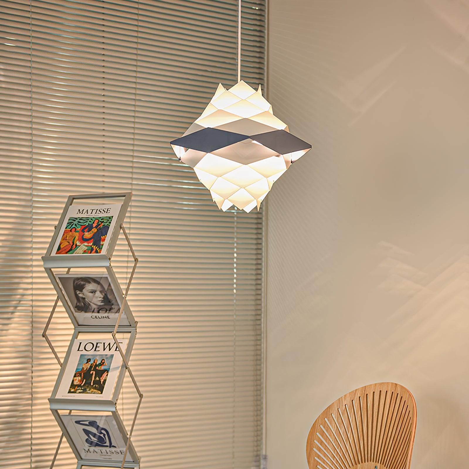Modern Scandinavian Geometric Metal Pendant Light White and Blue Origami Style Hanging Lamp