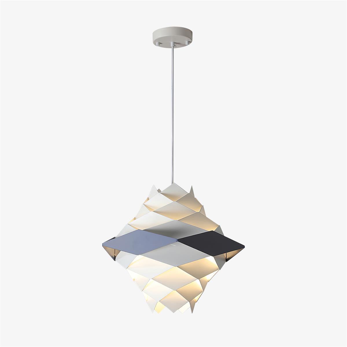 Modern Scandinavian Geometric Metal Pendant Light White and Blue Origami Style Hanging Lamp