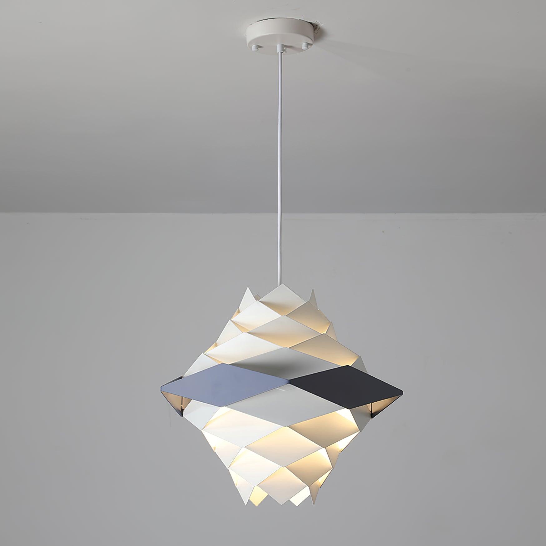 Modern Scandinavian Geometric Metal Pendant Light White and Blue Origami Style Hanging Lamp