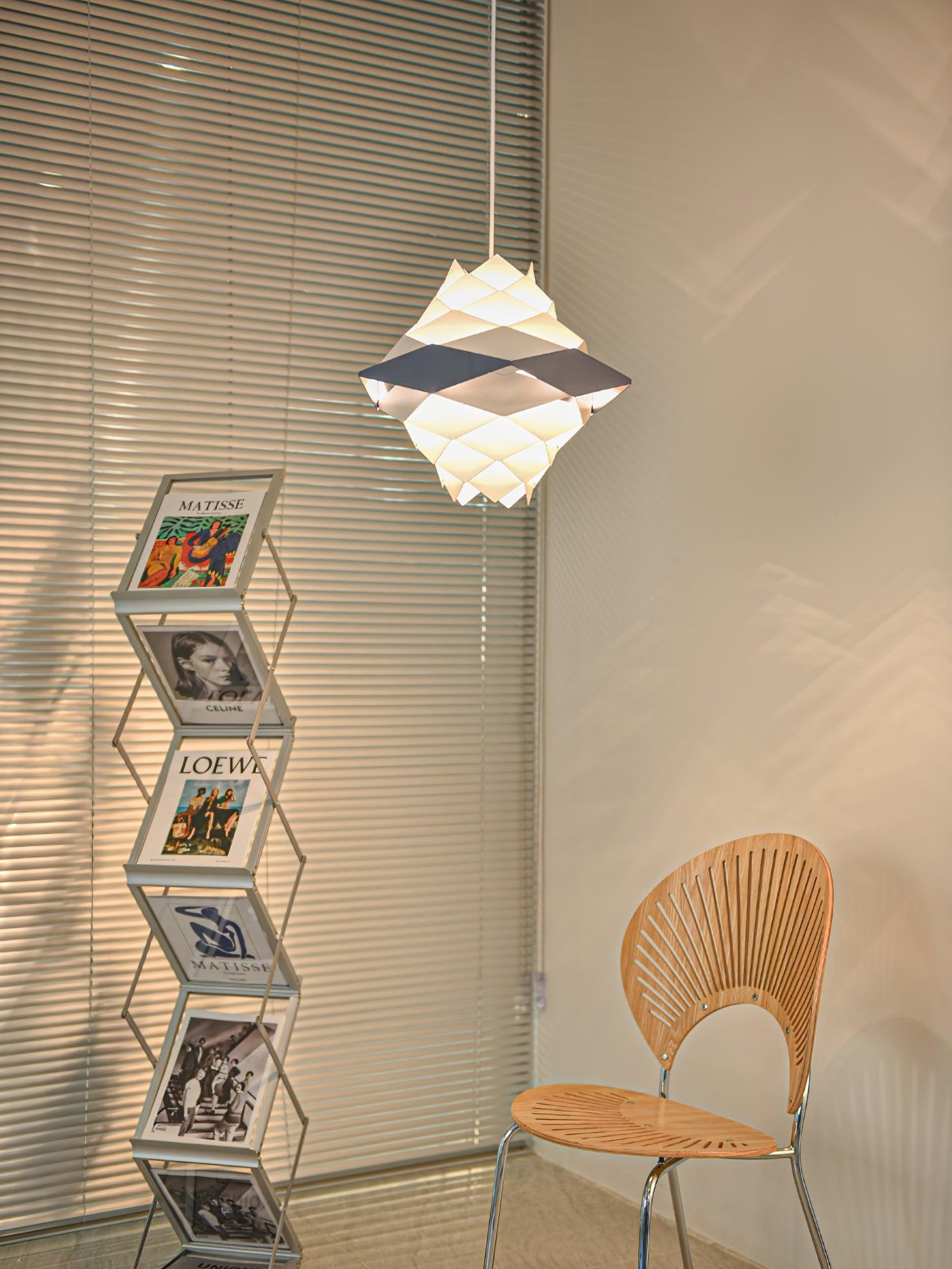 Modern Scandinavian Geometric Metal Pendant Light White and Blue Origami Style Hanging Lamp