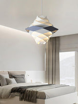 Modern Scandinavian Geometric Metal Pendant Light White and Blue Origami Style Hanging Lamp