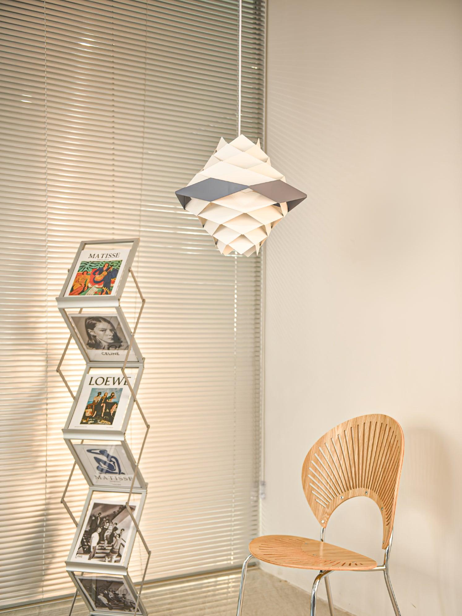 Modern Scandinavian Geometric Metal Pendant Light White and Blue Origami Style Hanging Lamp