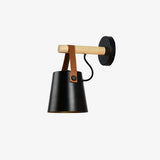 Modern Scandinavian Wood Conical Wall Sconce with Leather Strap Indoor Accent Light