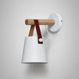 Modern Scandinavian Wood Conical Wall Sconce with Leather Strap Indoor Accent Light