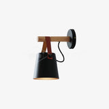 Modern Scandinavian Wood Conical Wall Sconce with Leather Strap Indoor Accent Light