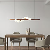 Modern Scandinavian Wood Linear Pendant Light with Glass Globe Shades