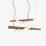 Modern Scandinavian Wood Linear Pendant Light with Glass Globe Shades
