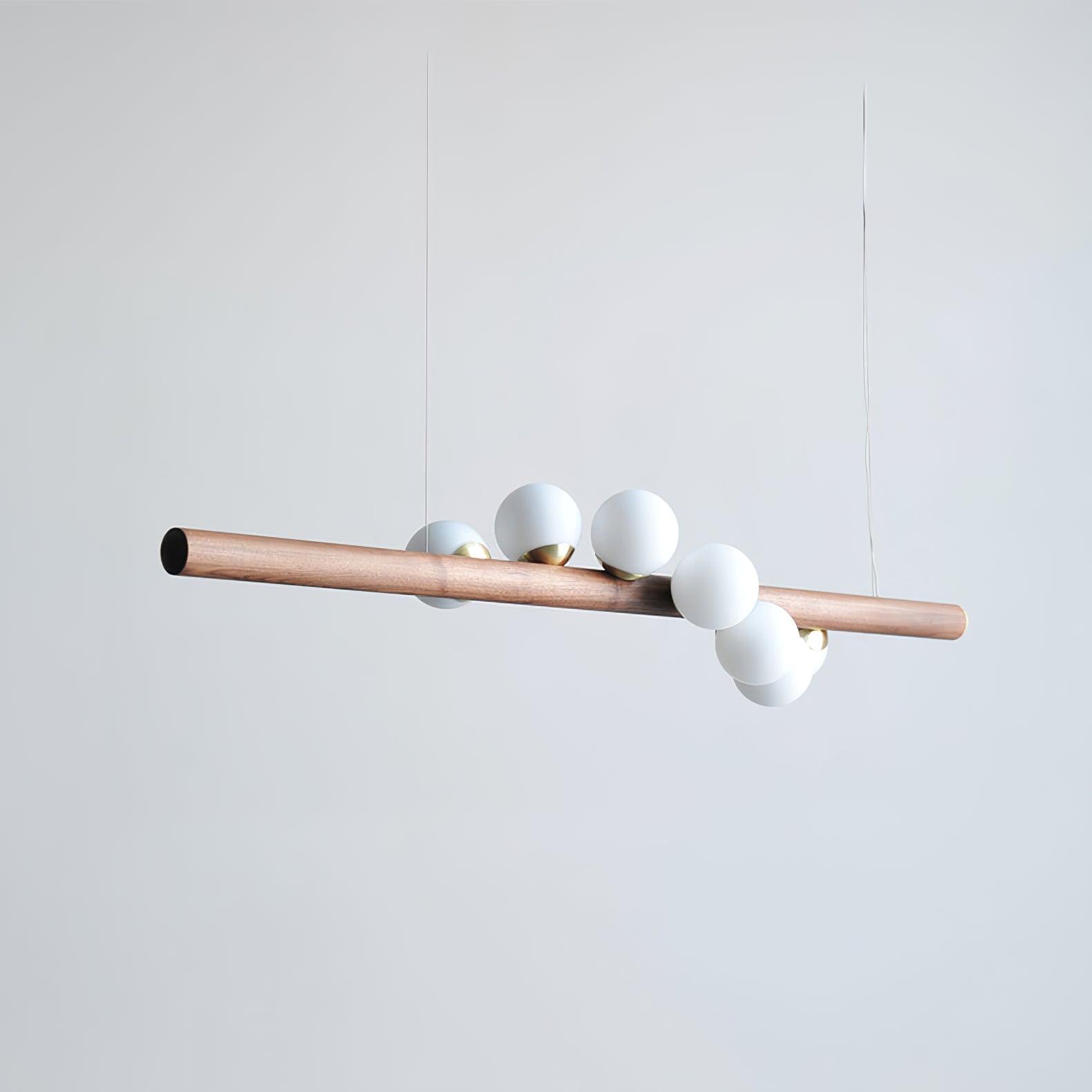 Modern Scandinavian Wood Linear Pendant Light with Glass Globe Shades