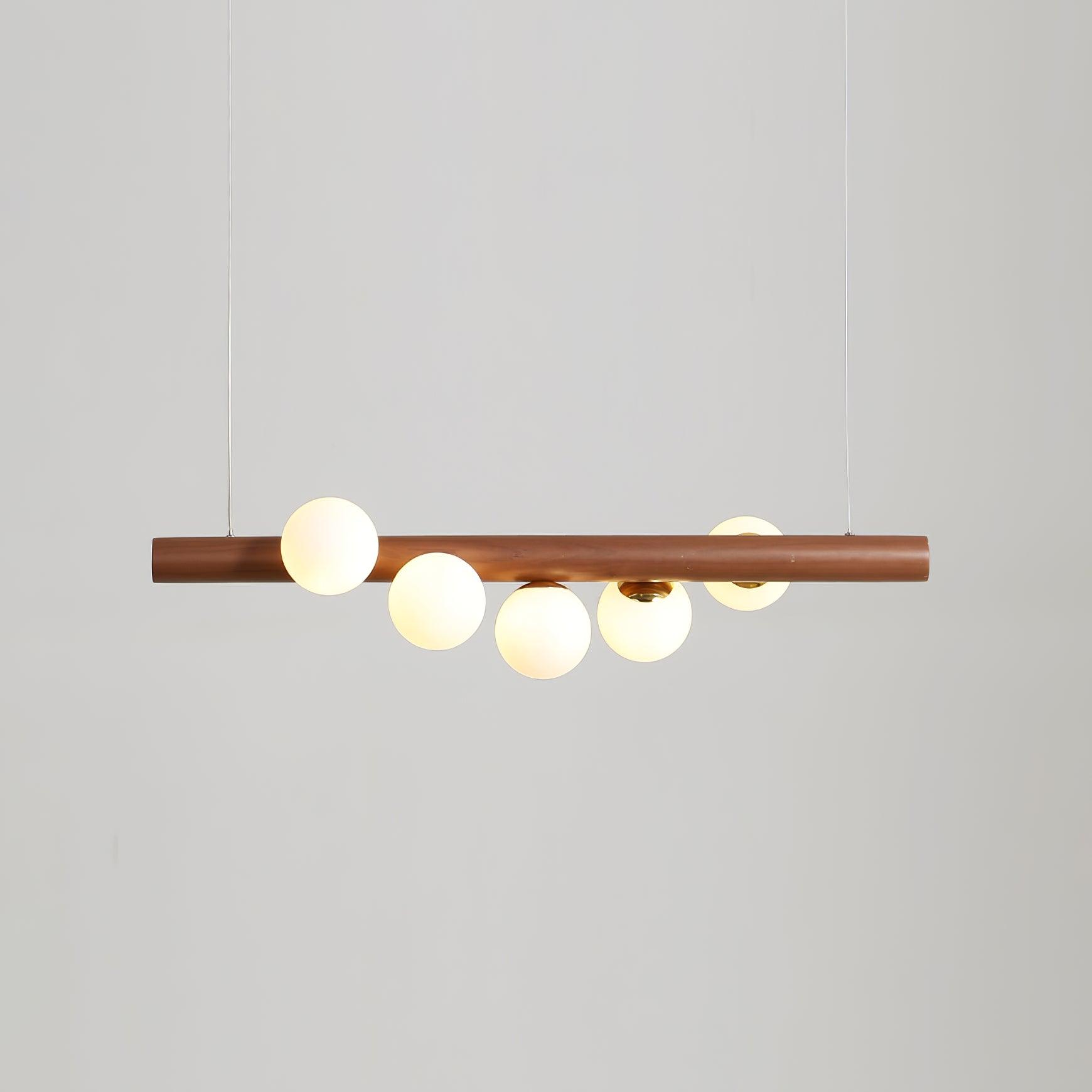 Modern Scandinavian Wood Linear Pendant Light with Glass Globe Shades