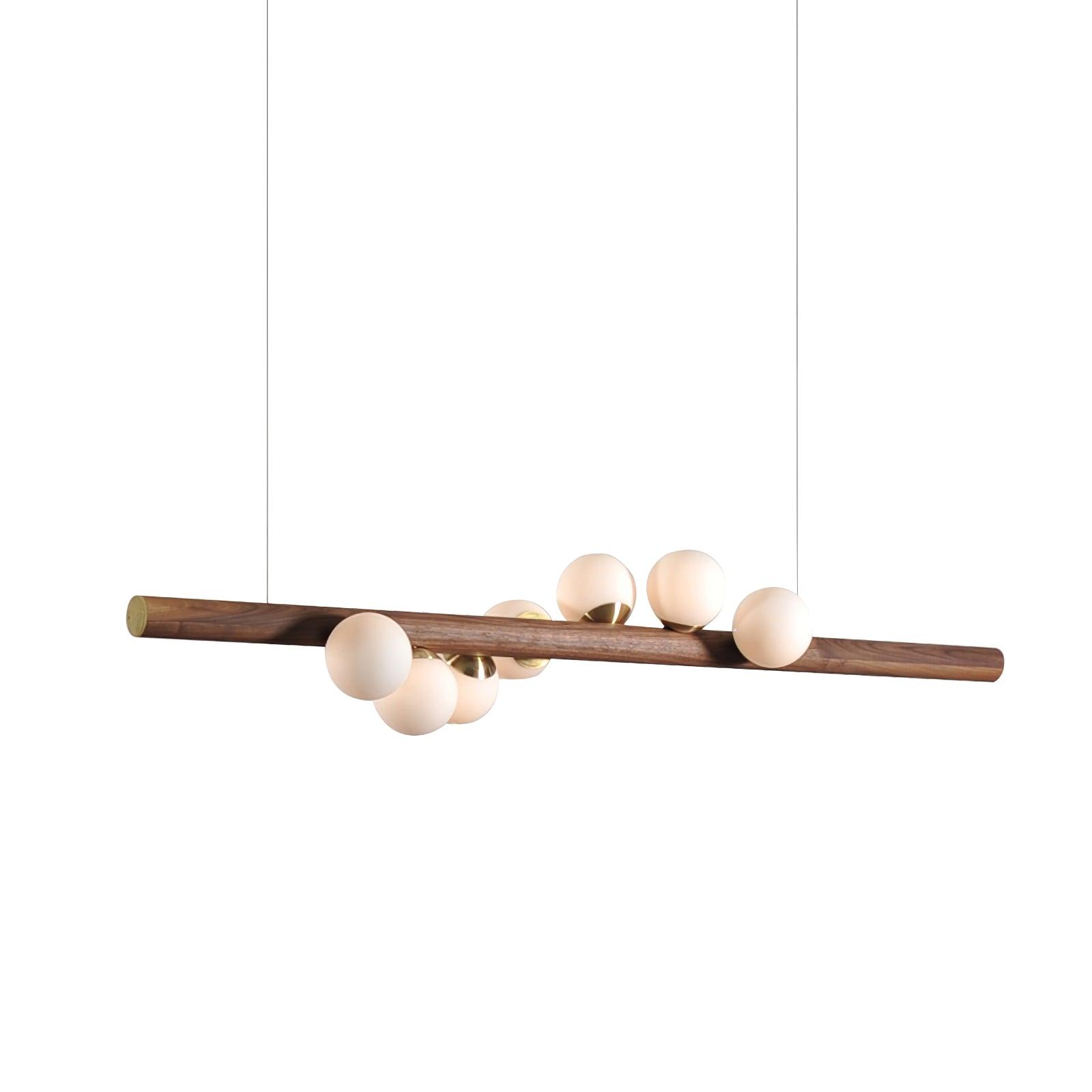 Modern Scandinavian Wood Linear Pendant Light with Glass Globe Shades