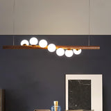Modern Scandinavian Wood Linear Pendant Light with Glass Globe Shades