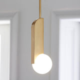 Modern Sculptural Glass Globe Pendant Light Minimalist Architectural Metal Hanging Ceiling Lamp