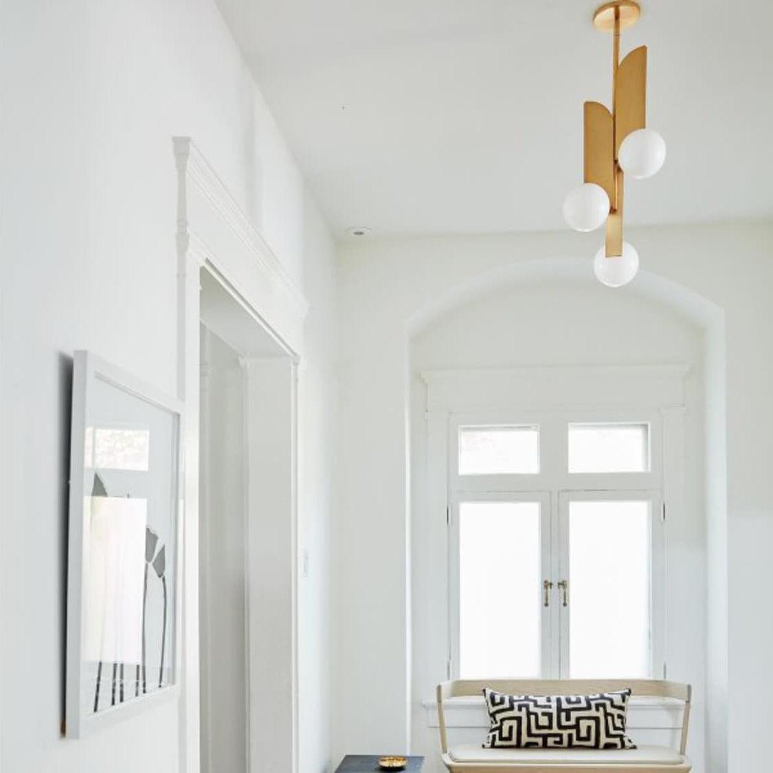 Modern Sculptural Glass Globe Pendant Light Minimalist Architectural Metal Hanging Ceiling Lamp