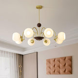 Modern Sculptural Glass Ribbed Chandelier Gold Mid Century Pendant Light for Dining Living Room