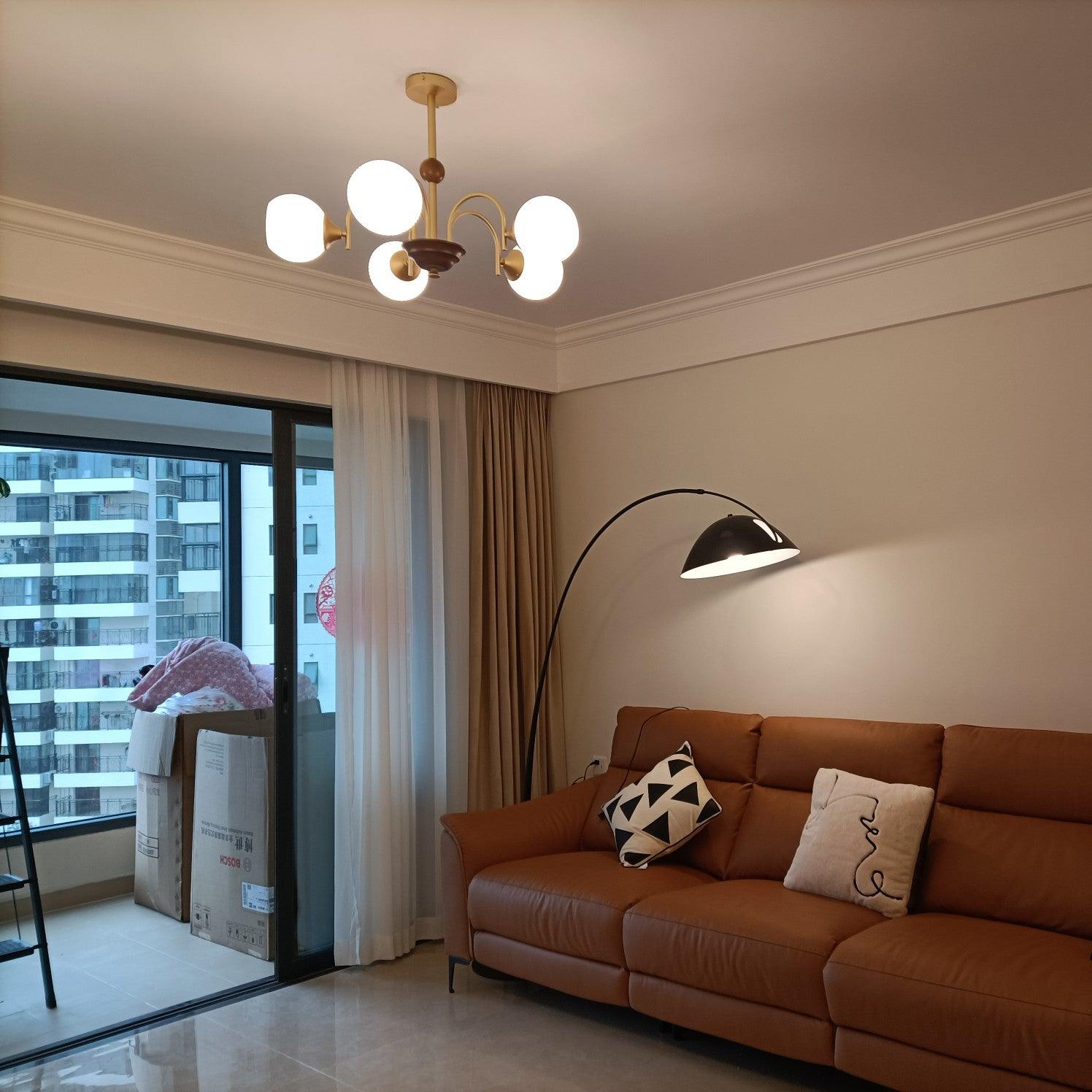 Modern Sculptural Glass Ribbed Chandelier Gold Mid Century Pendant Light for Dining Living Room