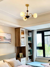 Modern Sculptural Glass Ribbed Chandelier Gold Mid Century Pendant Light for Dining Living Room