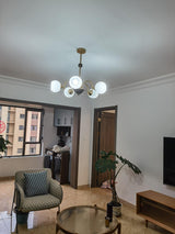 Modern Sculptural Glass Ribbed Chandelier Gold Mid Century Pendant Light for Dining Living Room