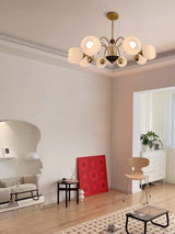Modern Sculptural Glass Ribbed Chandelier Gold Mid Century Pendant Light for Dining Living Room