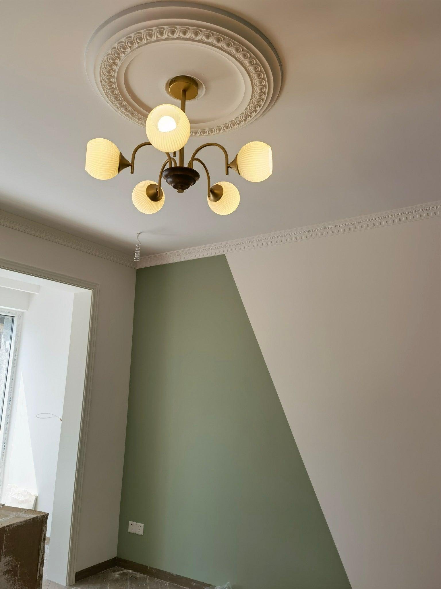 Modern Sculptural Glass Ribbed Chandelier Gold Mid Century Pendant Light for Dining Living Room