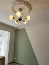Modern Sculptural Glass Ribbed Chandelier Gold Mid Century Pendant Light for Dining Living Room