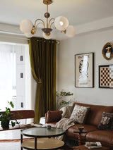 Modern Sculptural Glass Ribbed Chandelier Gold Mid Century Pendant Light for Dining Living Room