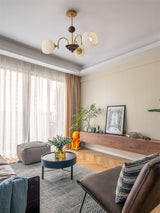 Modern Sculptural Glass Ribbed Chandelier Gold Mid Century Pendant Light for Dining Living Room