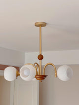 Modern Sculptural Glass Ribbed Chandelier Gold Mid Century Pendant Light for Dining Living Room