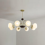 Modern Sculptural Glass Ribbed Chandelier Gold Mid Century Pendant Light for Dining Living Room
