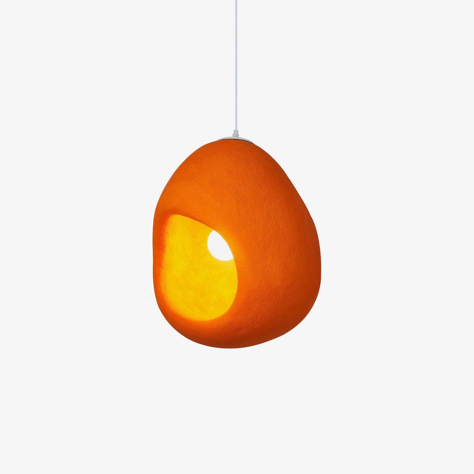 Modern Sculptural Orange Textured Pendant Light Organic Oval Hanging Ceiling Lamp