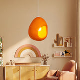 Modern Sculptural Orange Textured Pendant Light Organic Oval Hanging Ceiling Lamp