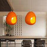Modern Sculptural Orange Textured Pendant Light Organic Oval Hanging Ceiling Lamp
