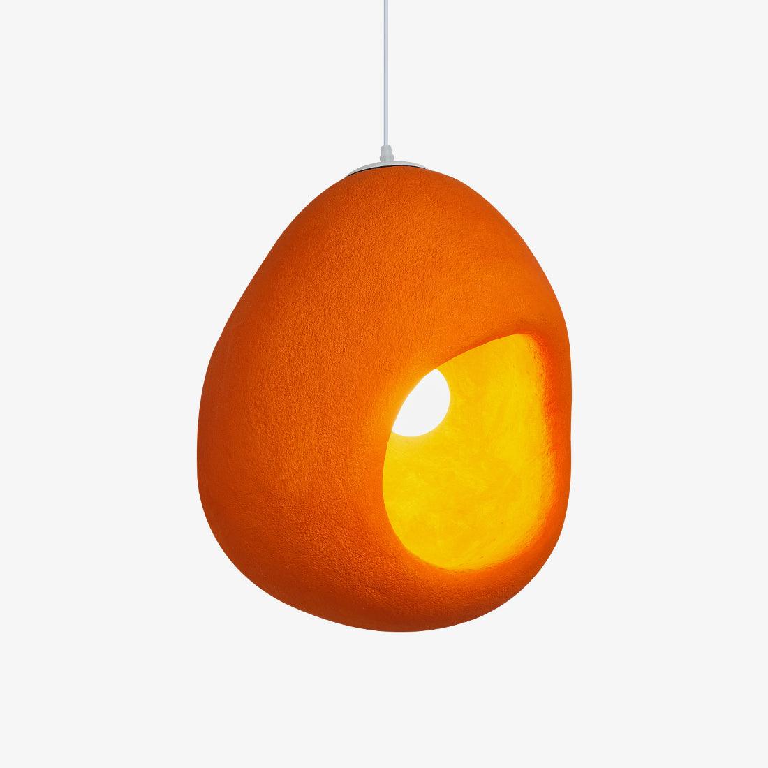 Modern Sculptural Orange Textured Pendant Light Organic Oval Hanging Ceiling Lamp