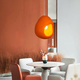 Modern Sculptural Orange Textured Pendant Light Organic Oval Hanging Ceiling Lamp
