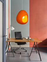 Modern Sculptural Orange Textured Pendant Light Organic Oval Hanging Ceiling Lamp