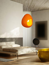 Modern Sculptural Orange Textured Pendant Light Organic Oval Hanging Ceiling Lamp