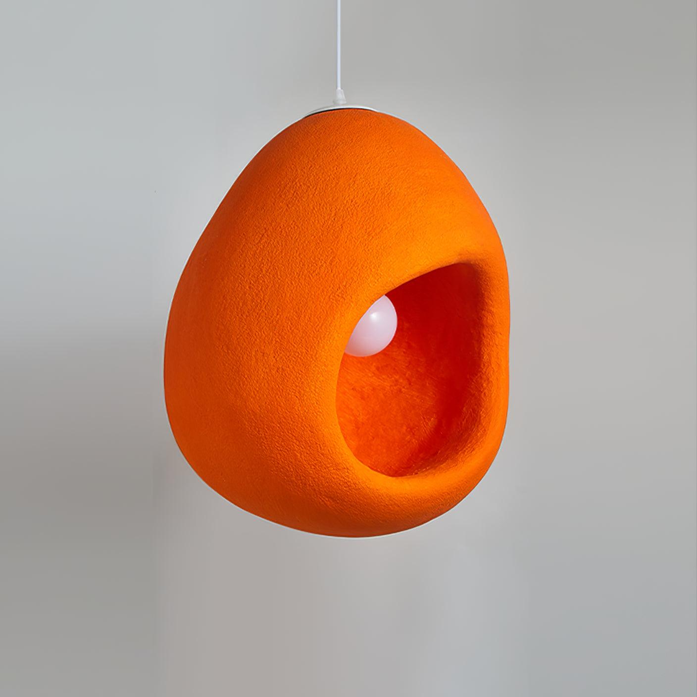 Modern Sculptural Orange Textured Pendant Light Organic Oval Hanging Ceiling Lamp