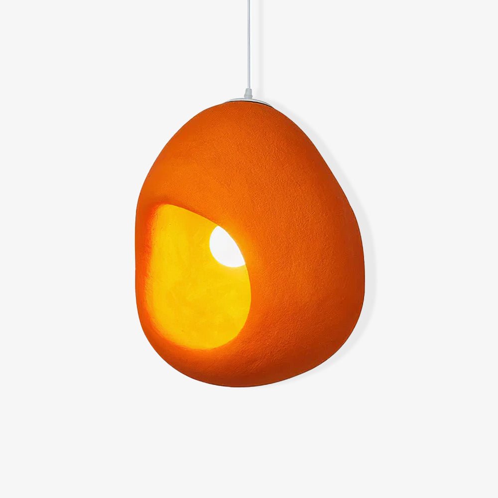 Modern Sculptural Orange Textured Pendant Light Organic Oval Hanging Ceiling Lamp