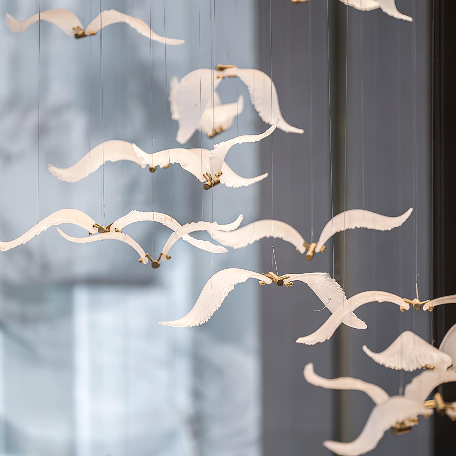 Modern Seagull Pendant Light Multi Head Glass Bird Chandelier for High Ceilings