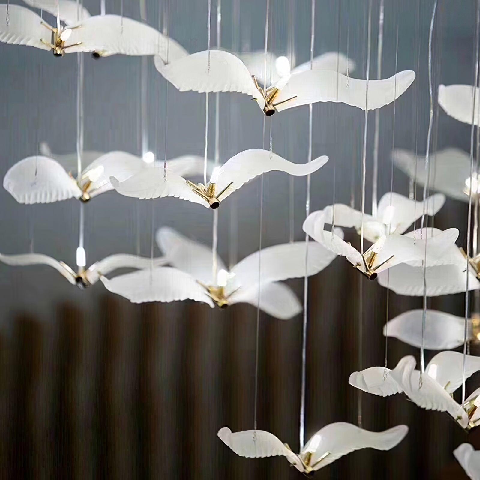 Modern Seagull Pendant Light Multi Head Glass Bird Chandelier for High Ceilings