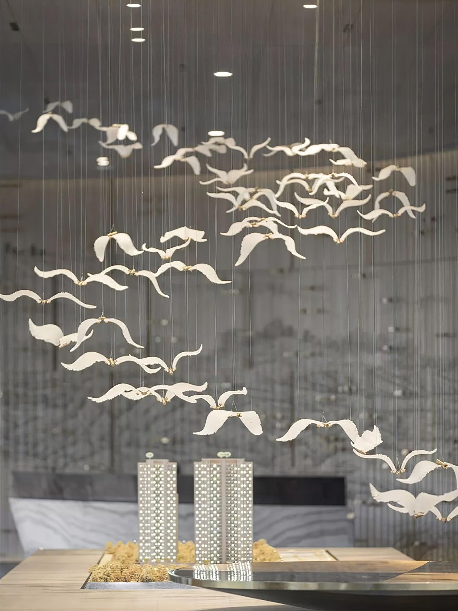Modern Seagull Pendant Light Multi Head Glass Bird Chandelier for High Ceilings