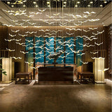 Modern Seagull Pendant Light Multi Head Glass Bird Chandelier for High Ceilings