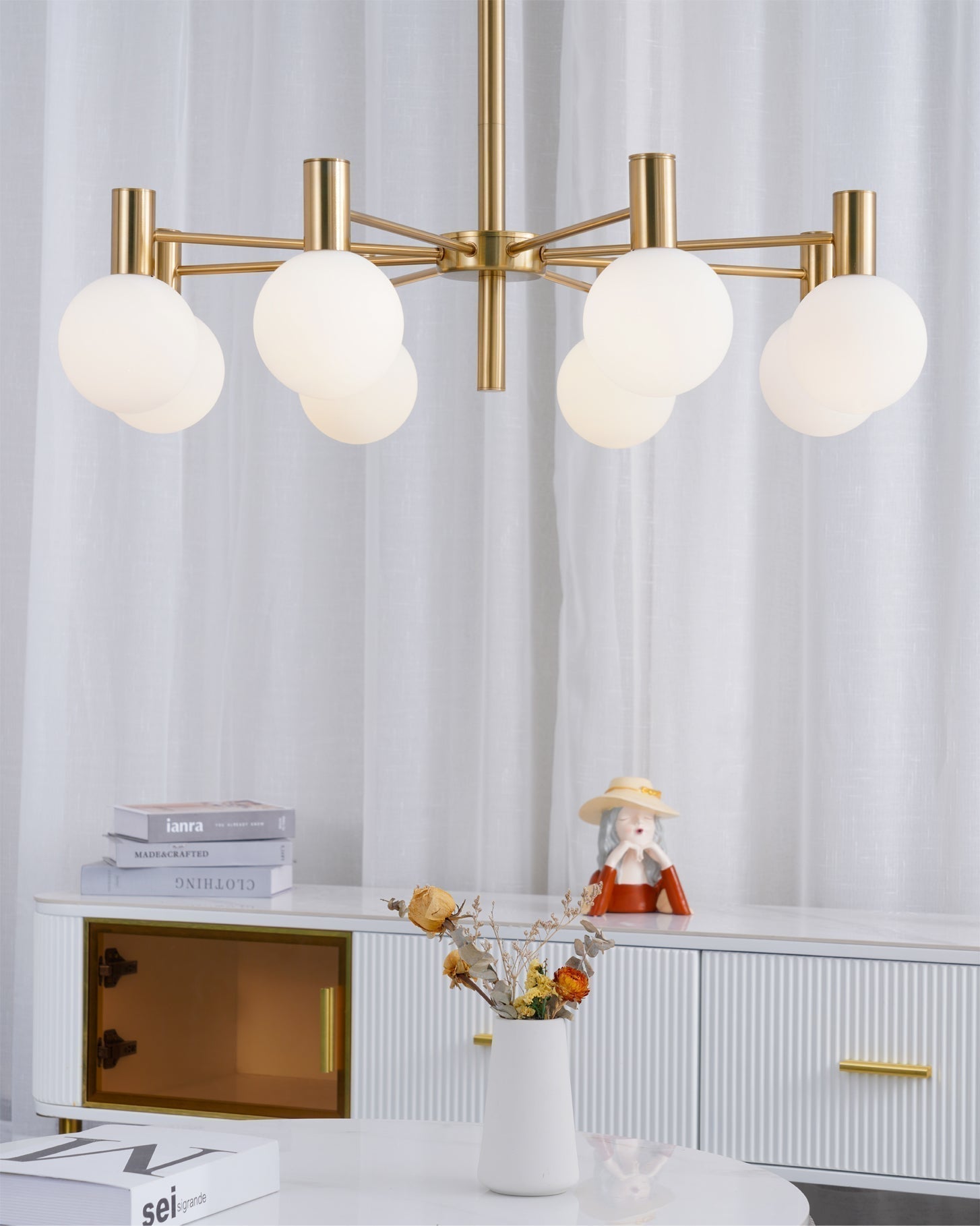 Modern Selva Glass Globe Chandelier Gold Finish Pendant Light for Living Room