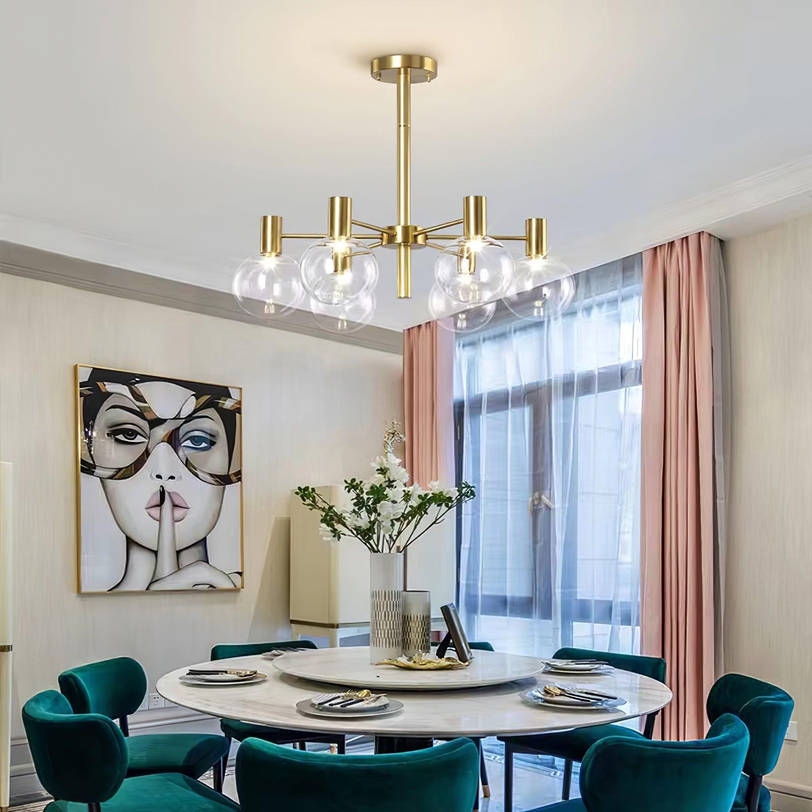 Modern Selva Glass Globe Chandelier Gold Finish Pendant Light for Living Room