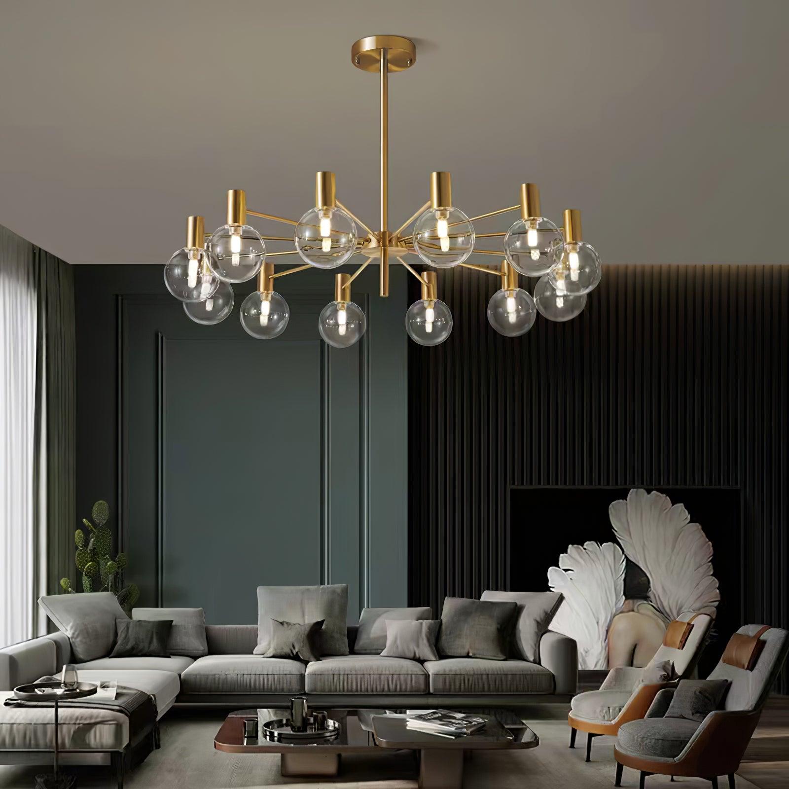 Modern Selva Glass Globe Chandelier Gold Finish Pendant Light for Living Room