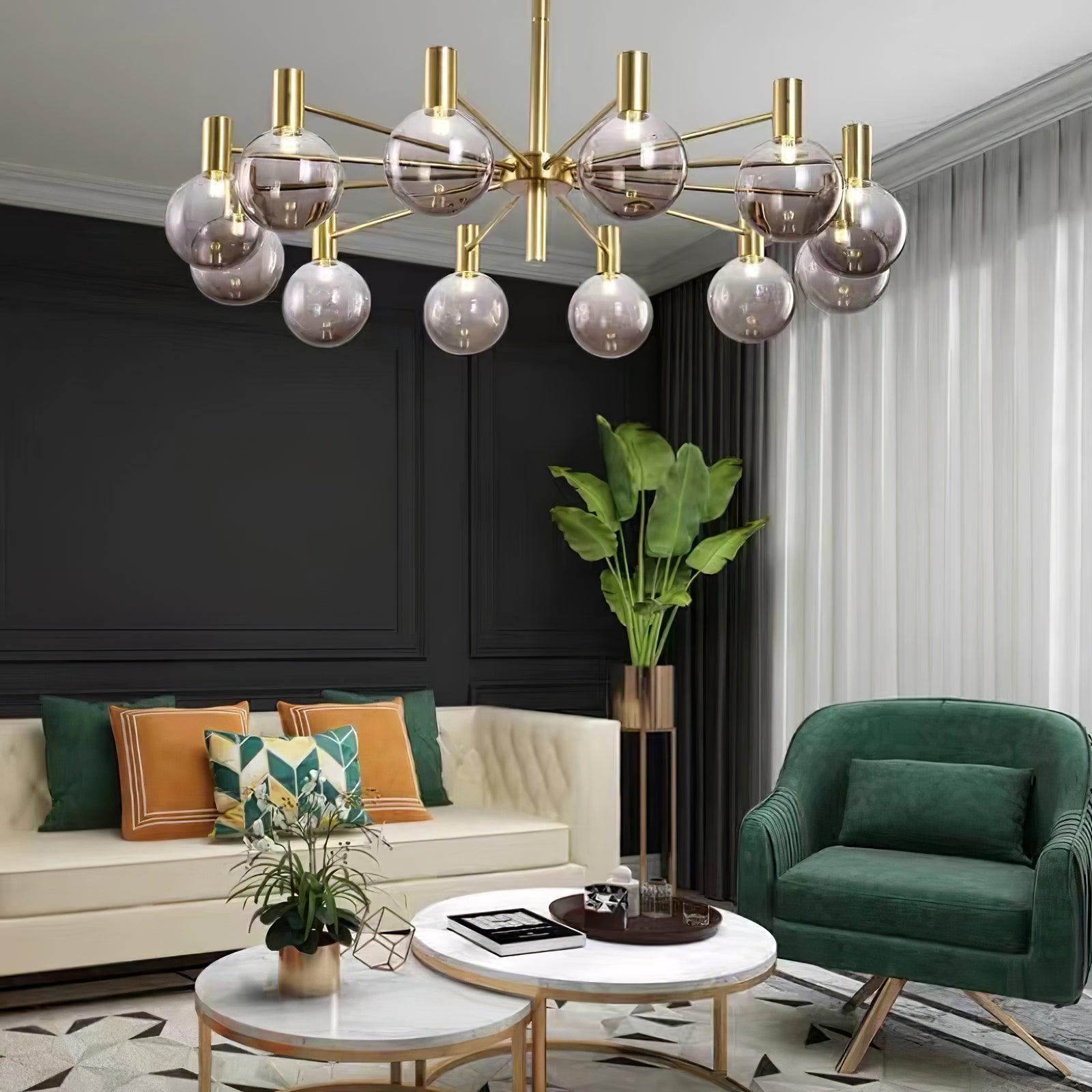 Modern Selva Glass Globe Chandelier Gold Finish Pendant Light for Living Room