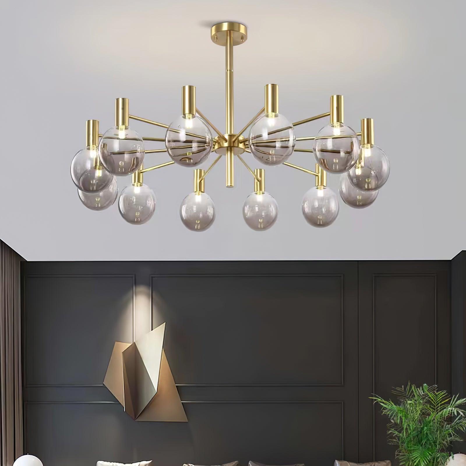 Modern Selva Glass Globe Chandelier Gold Finish Pendant Light for Living Room