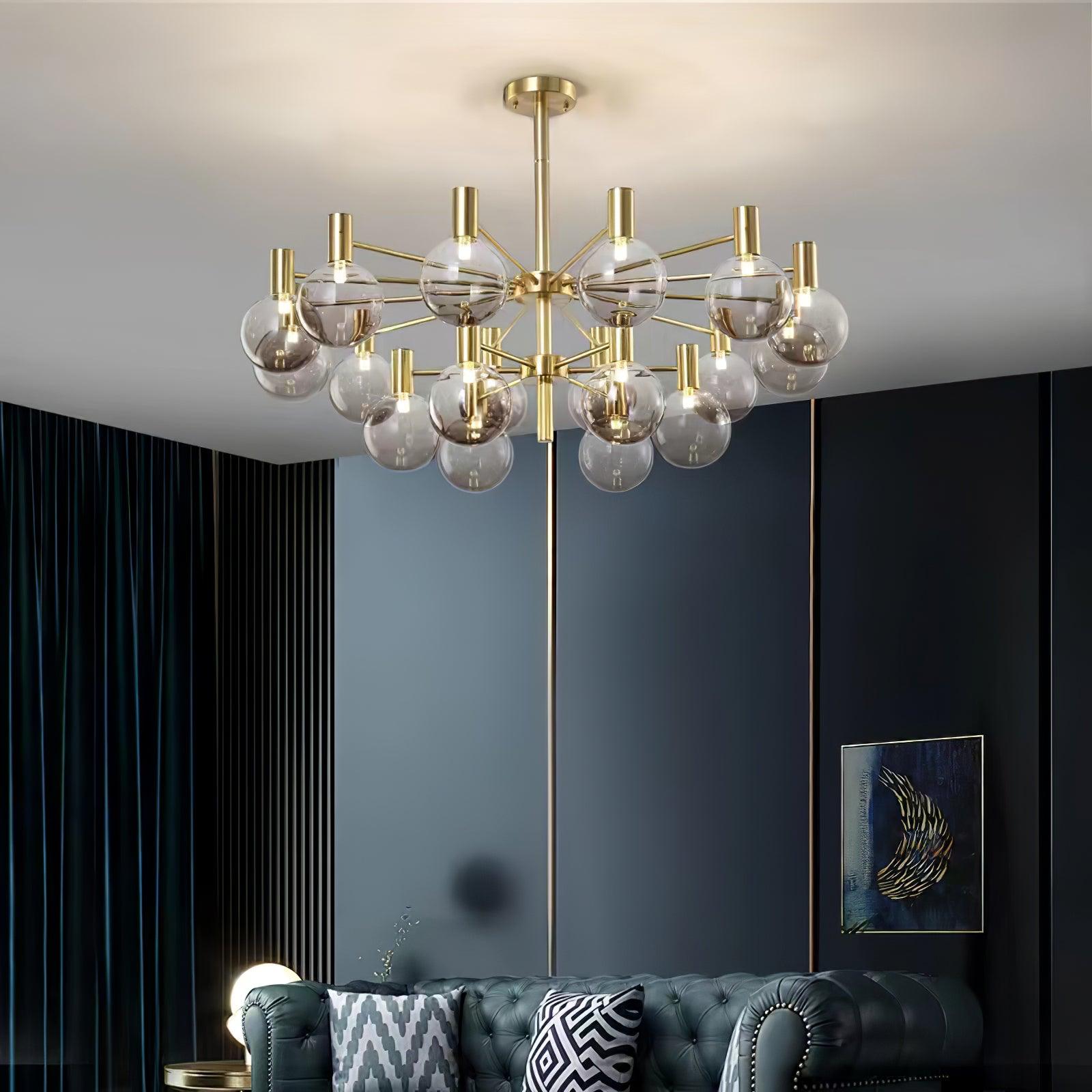 Modern Selva Glass Globe Chandelier Gold Finish Pendant Light for Living Room