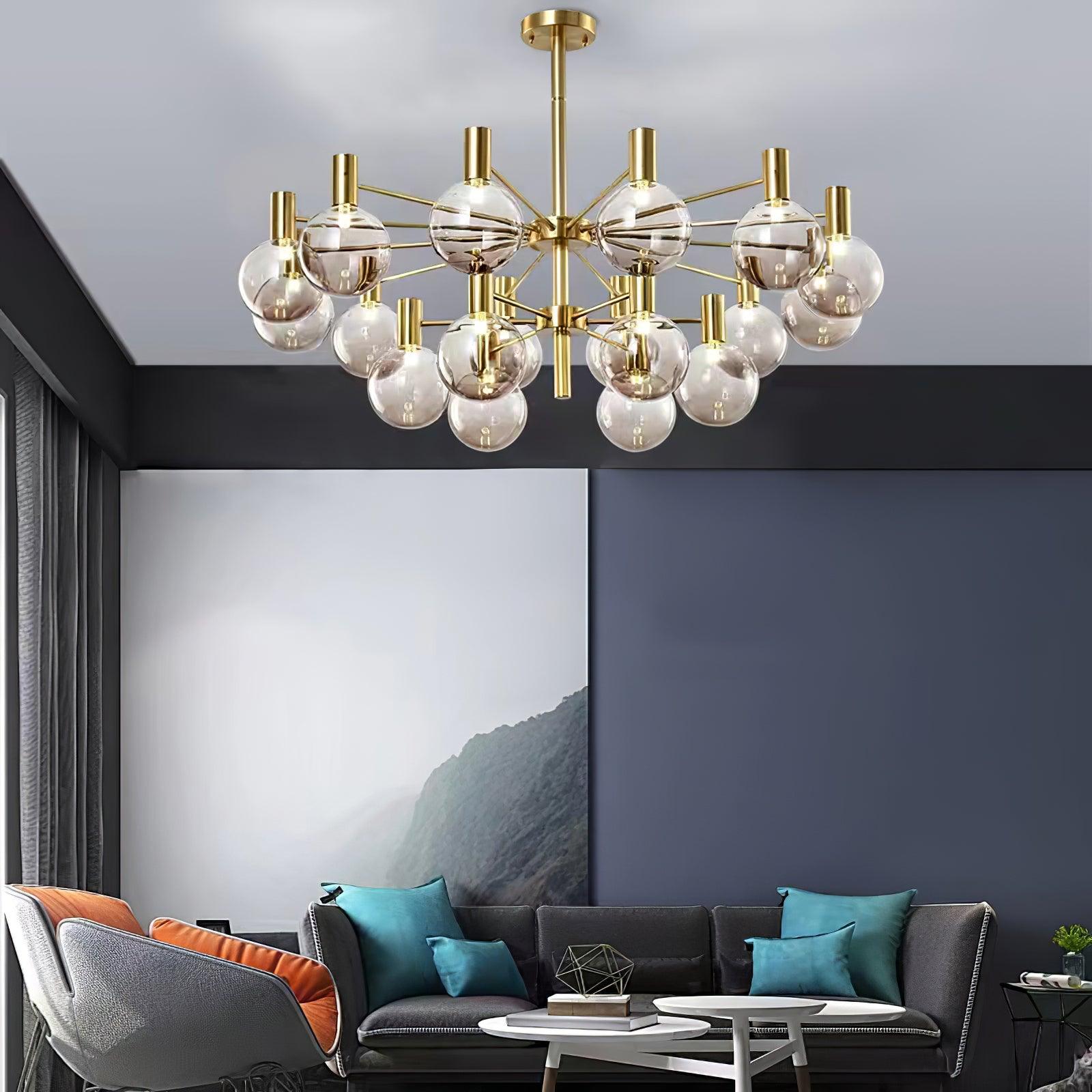 Modern Selva Glass Globe Chandelier Gold Finish Pendant Light for Living Room