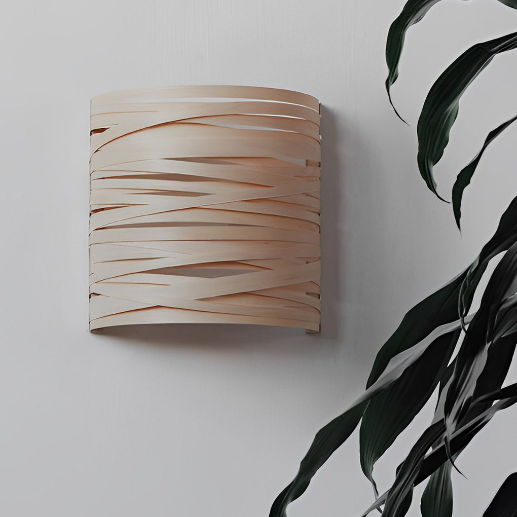 Modern Semi Cylindrical Handmade Wooden Wall Lamp Rustic Decorative Indoor Sconce Light